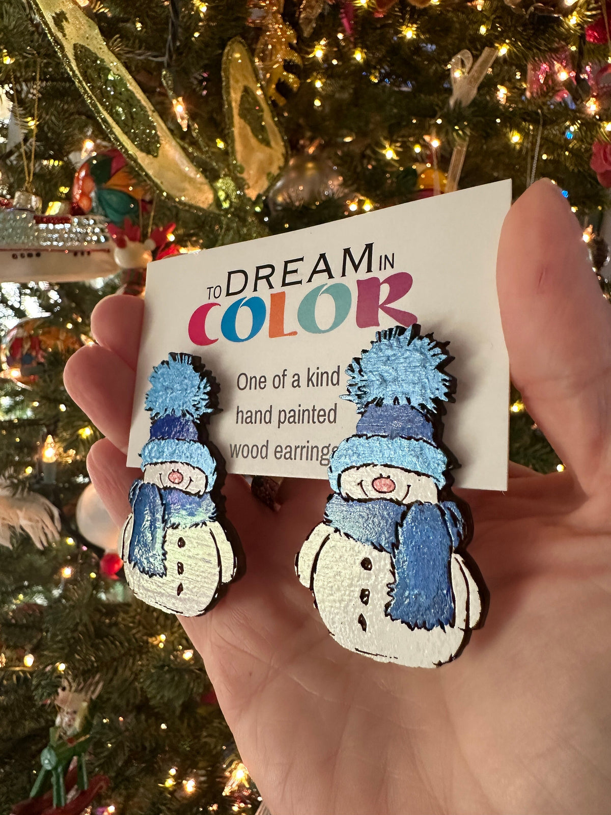 Colorful Wood Snowman Earrings