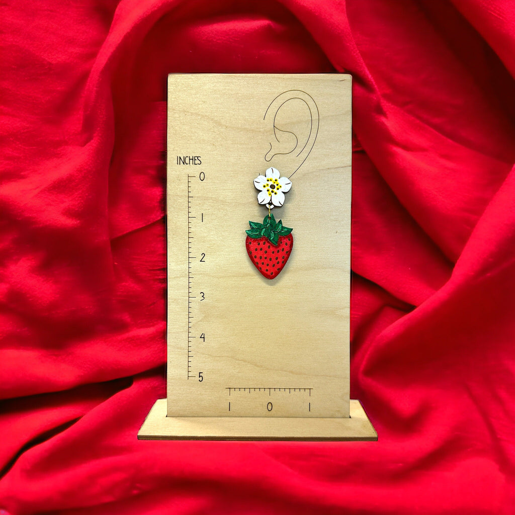 Hand-Painted Strawberry Earrings: Lightweight Wood, Summer Jewelry