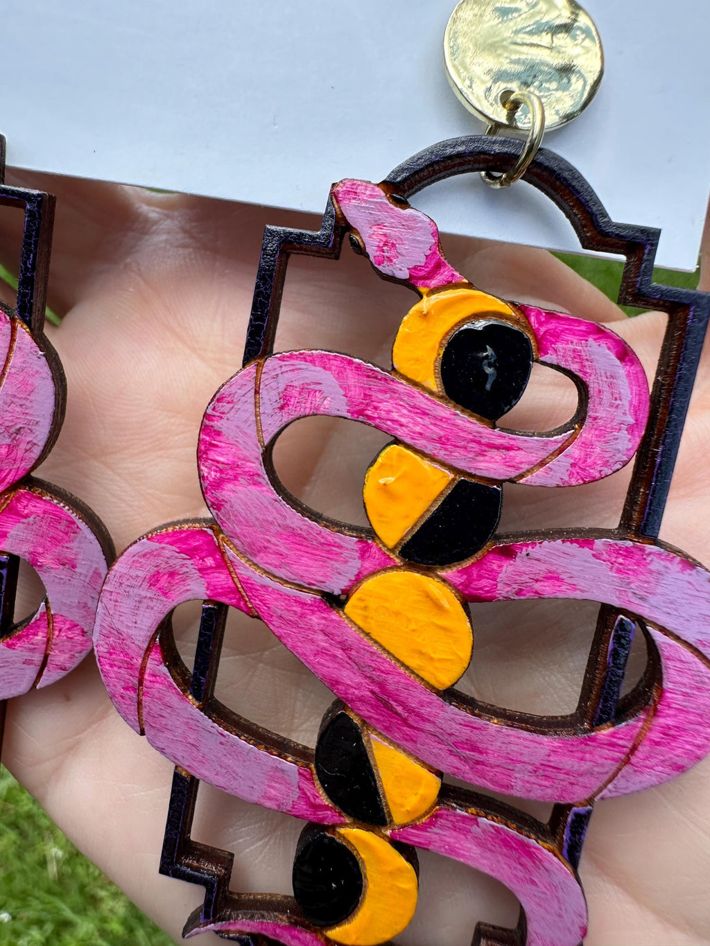 Wood Serpent Statement Earrings