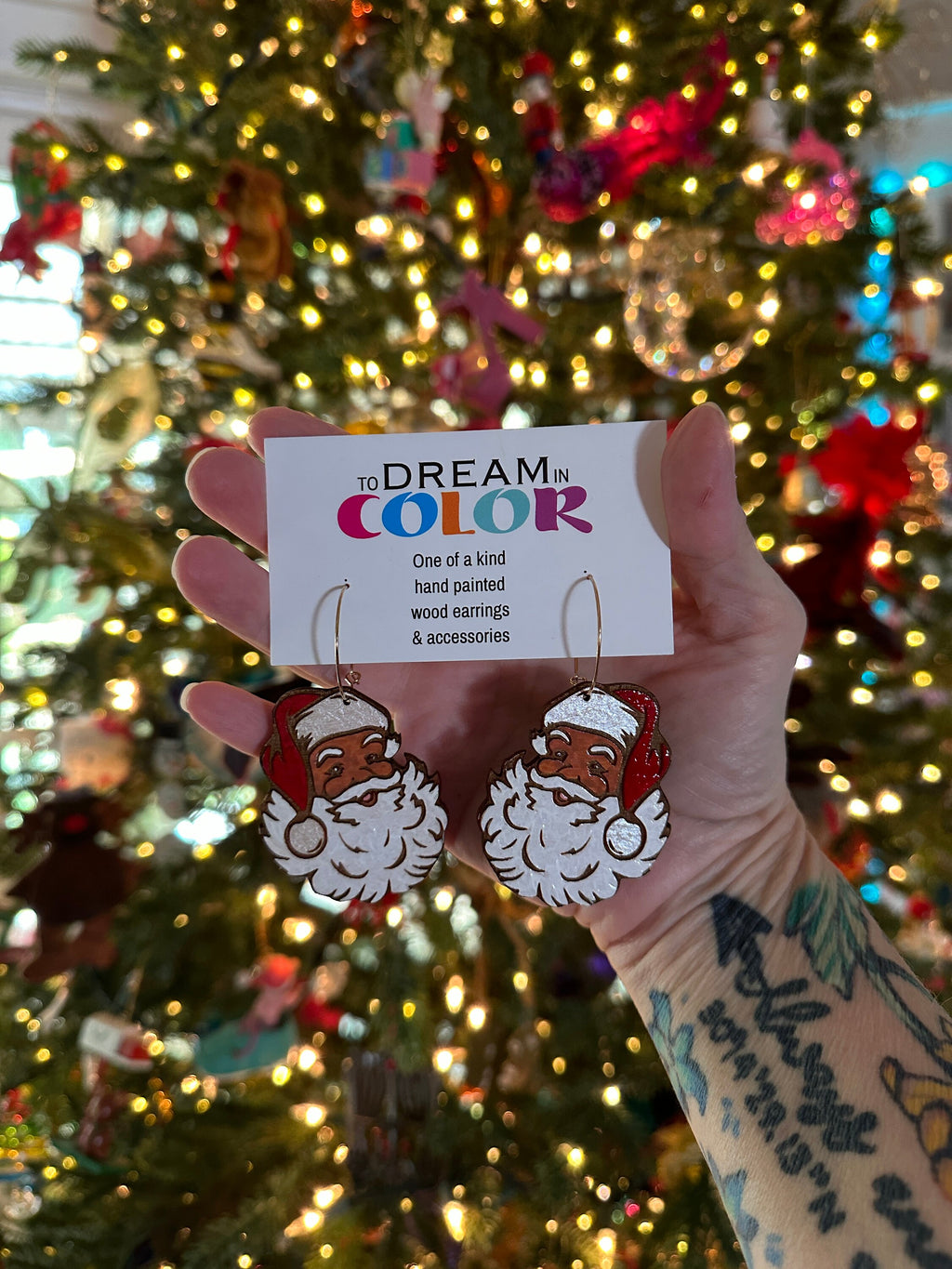 Vintage Wood Santa Earrings