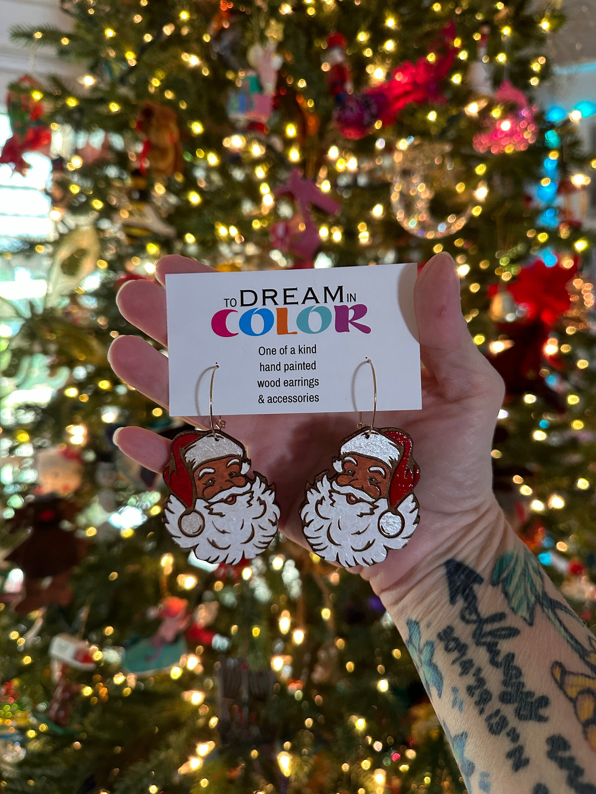 Vintage Wood Santa Earrings