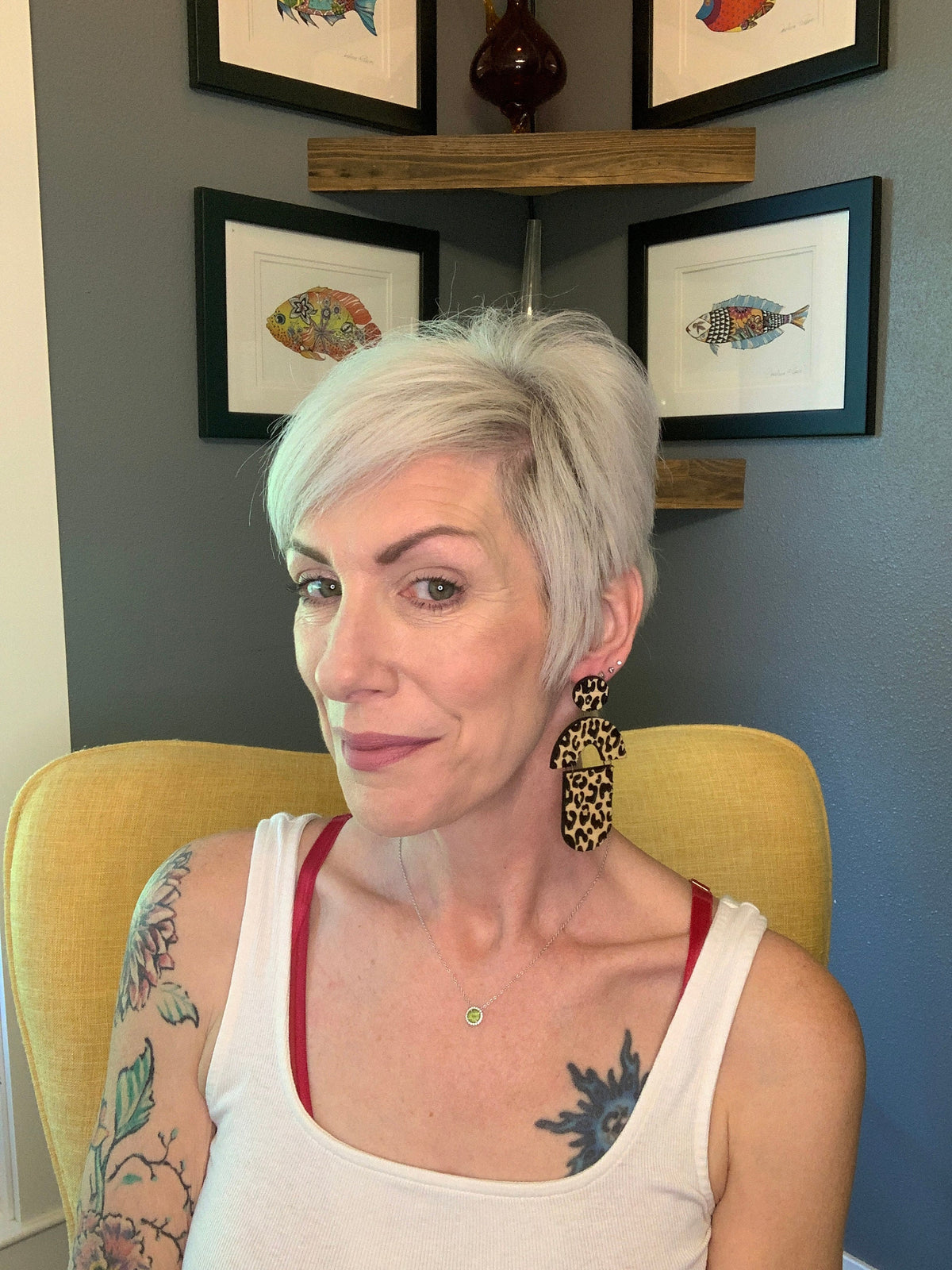 Leopard Wood Dangle Earrings: 80s Inspired Statement Jewelry