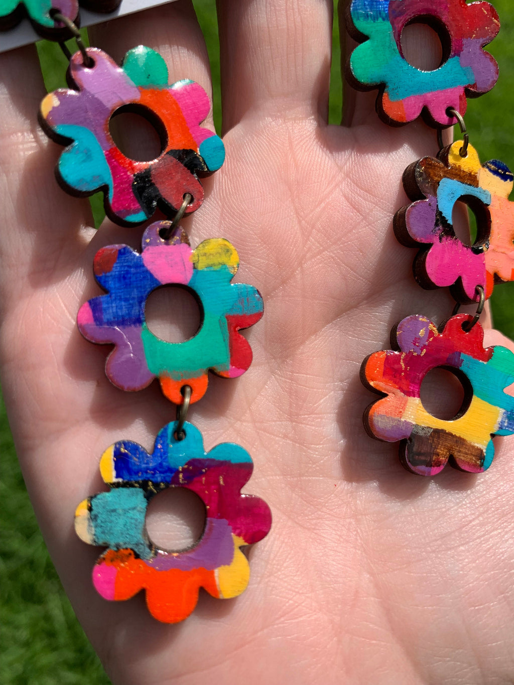Handmade Bold Flower Earrings: Laser Cut Wood Dangle Earrings
