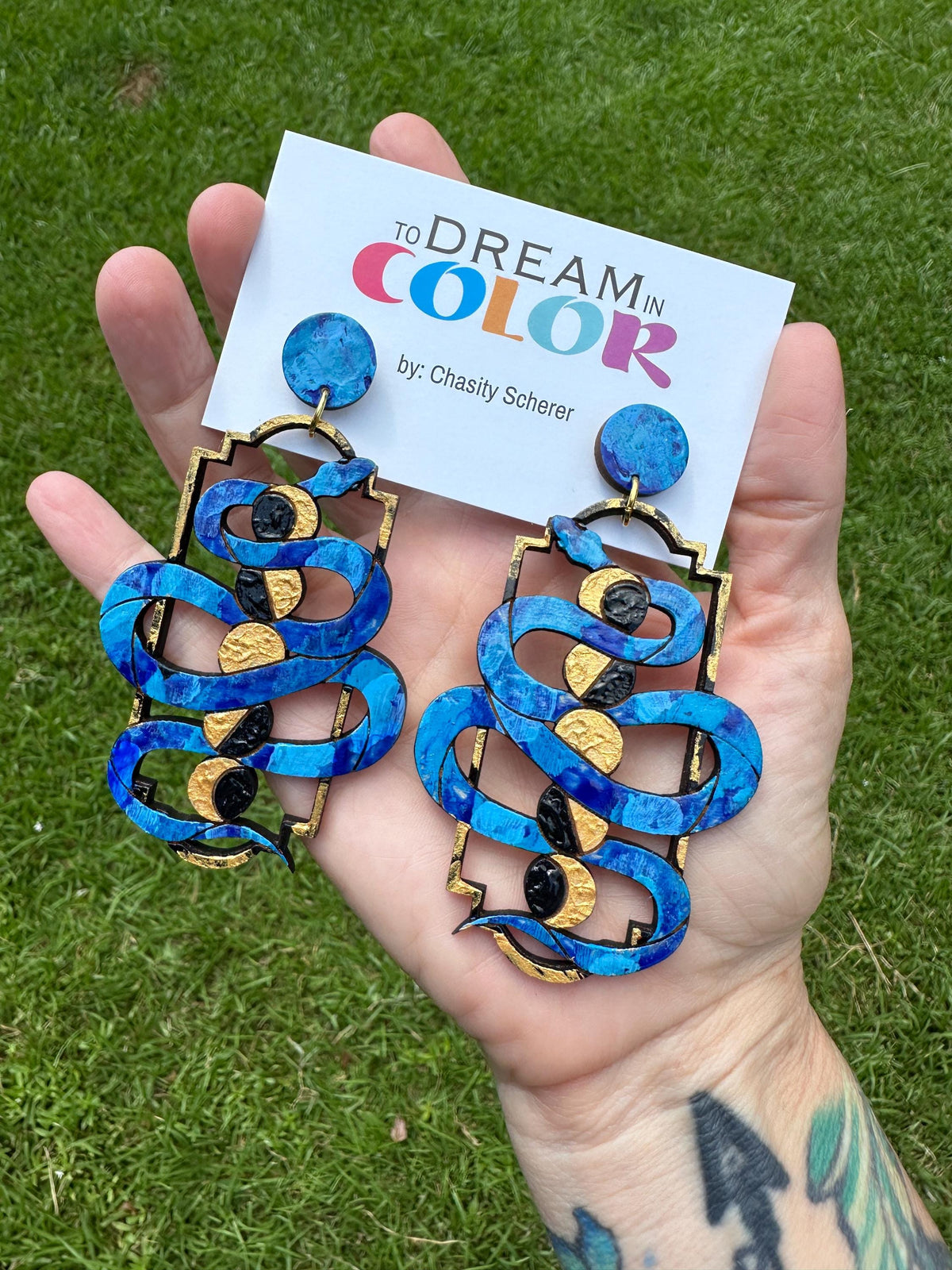 Wood Serpent Statement Earrings