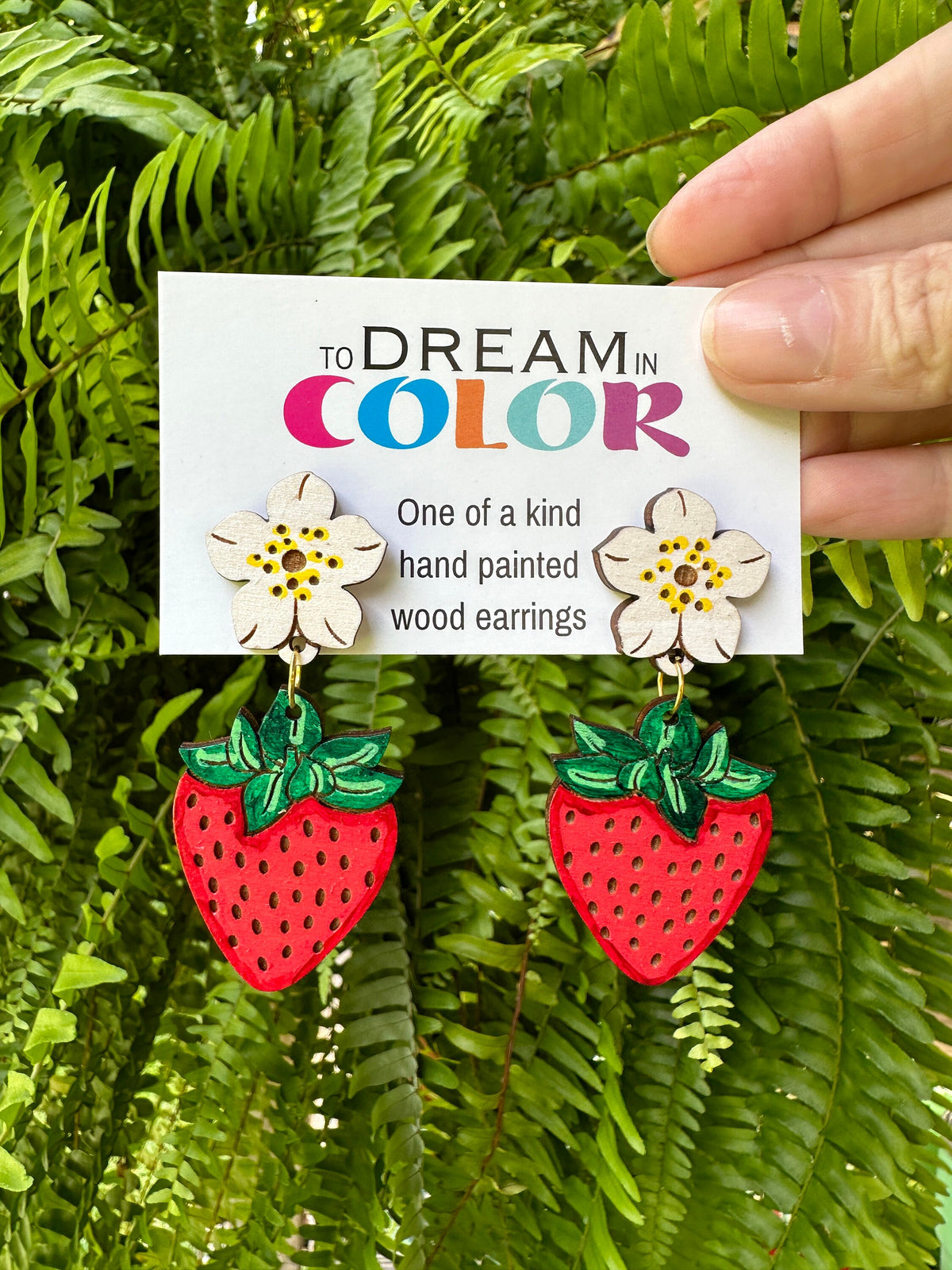Hand-Painted Strawberry Earrings: Lightweight Wood, Summer Jewelry
