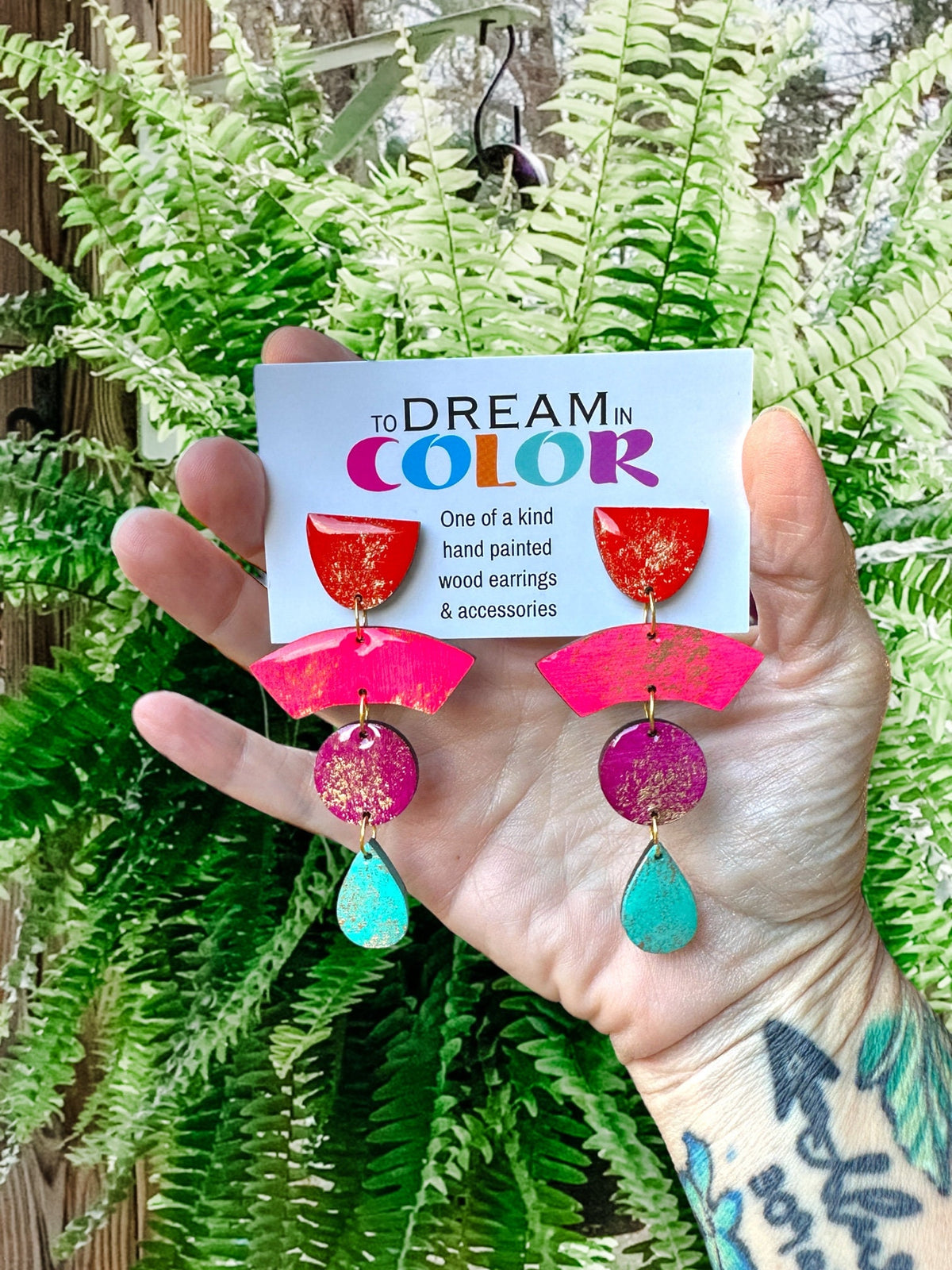 Neon 80s Geometric Earrings: Hand-Painted Wood & Resin