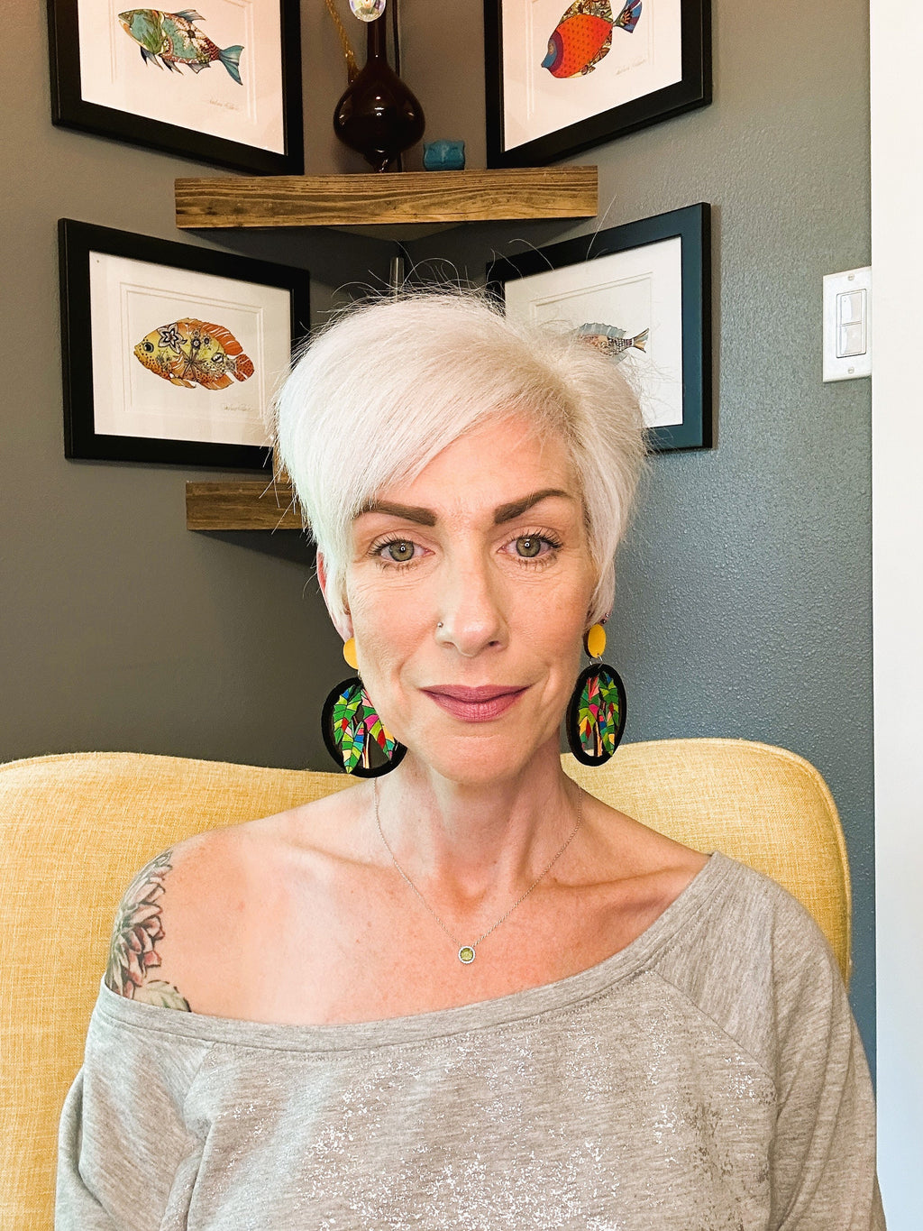 Tropical Leaf Statement Earrings: Hand-Painted Wood, Colorful Jewelry