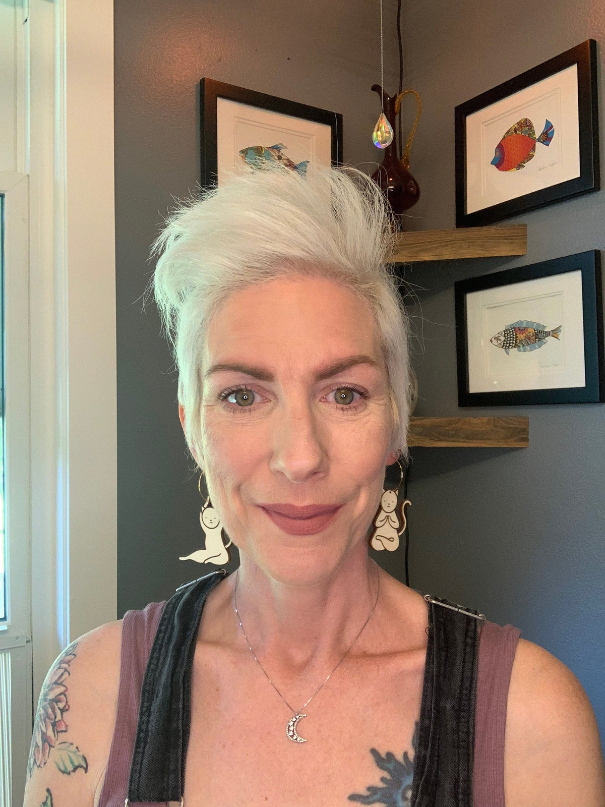 Yoga Cat Earrings: Handmade Laser Cut Wood Dangle Earrings