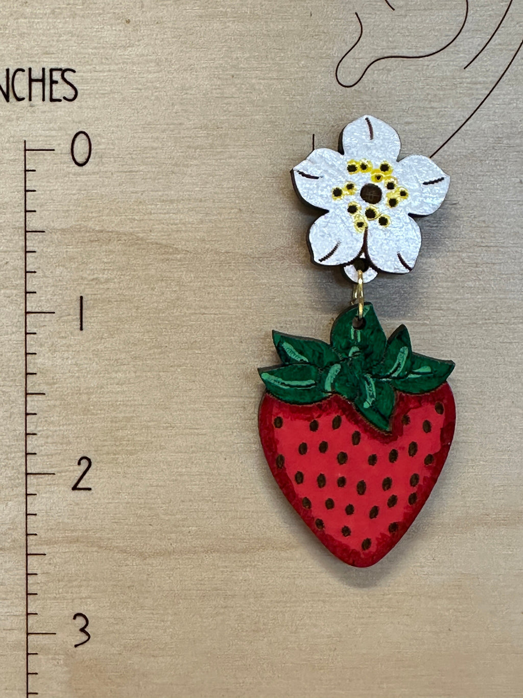 Hand-Painted Strawberry Earrings: Lightweight Wood, Summer Jewelry