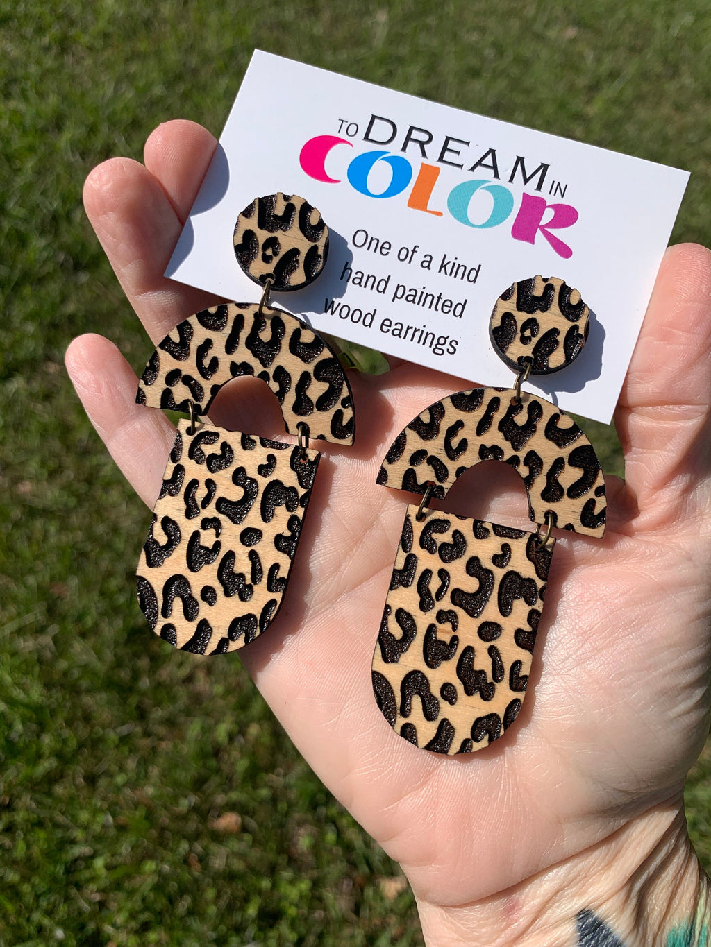 Leopard Wood Dangle Earrings: 80s Inspired Statement Jewelry