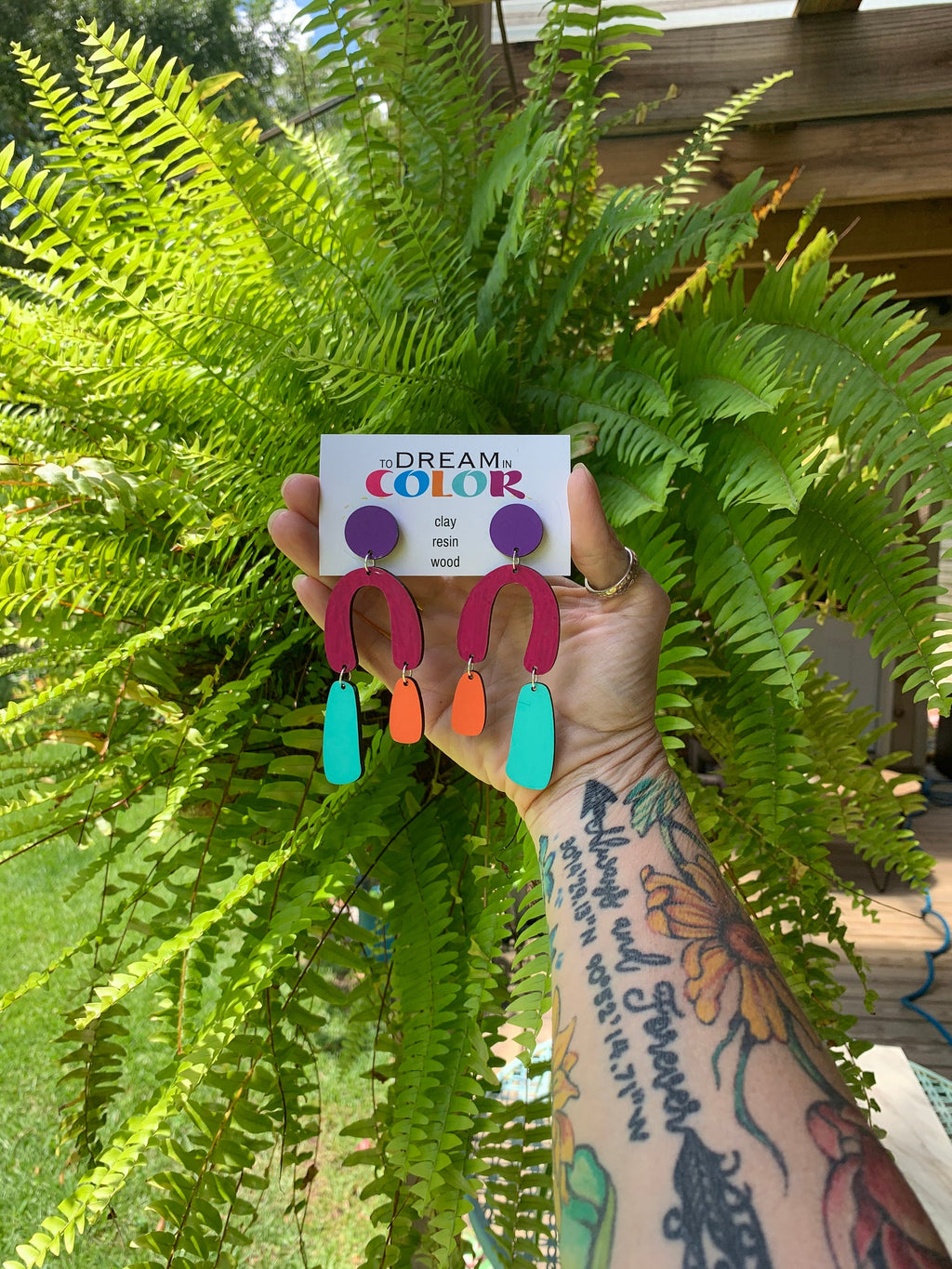 Handmade Wood Dangle Earrings: 80s Inspired Bold Statement
