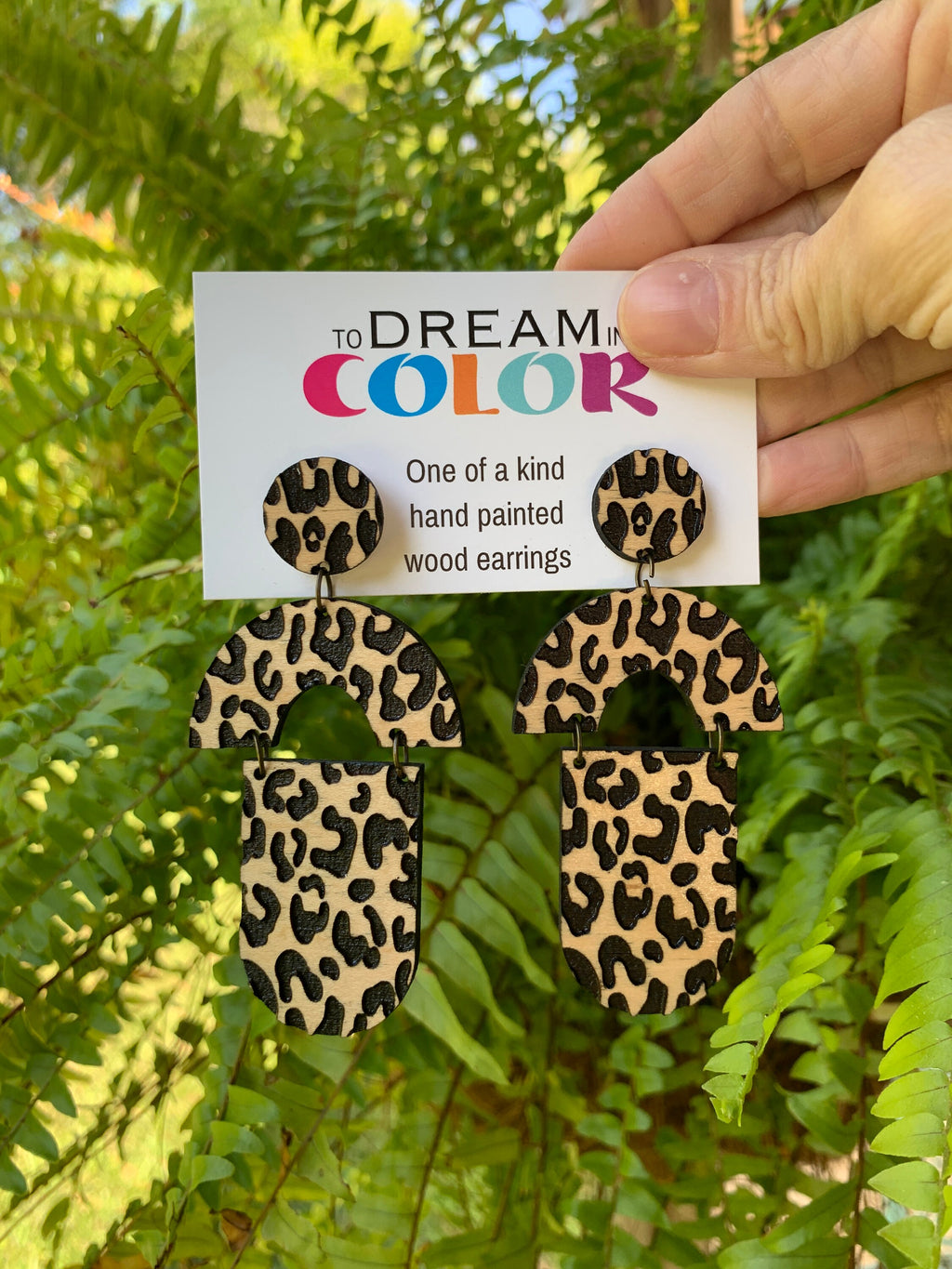 Leopard Wood Dangle Earrings: 80s Inspired Statement Jewelry
