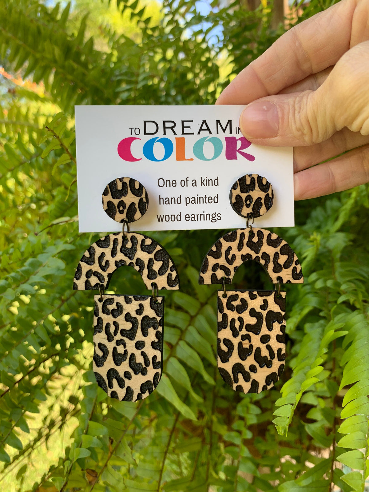 Leopard Wood Dangle Earrings: 80s Inspired Statement Jewelry