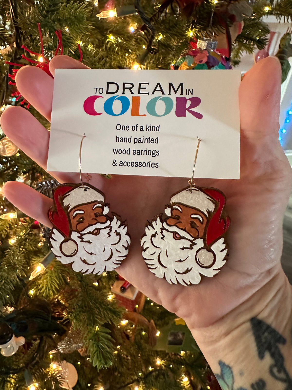 Vintage Wood Santa Earrings