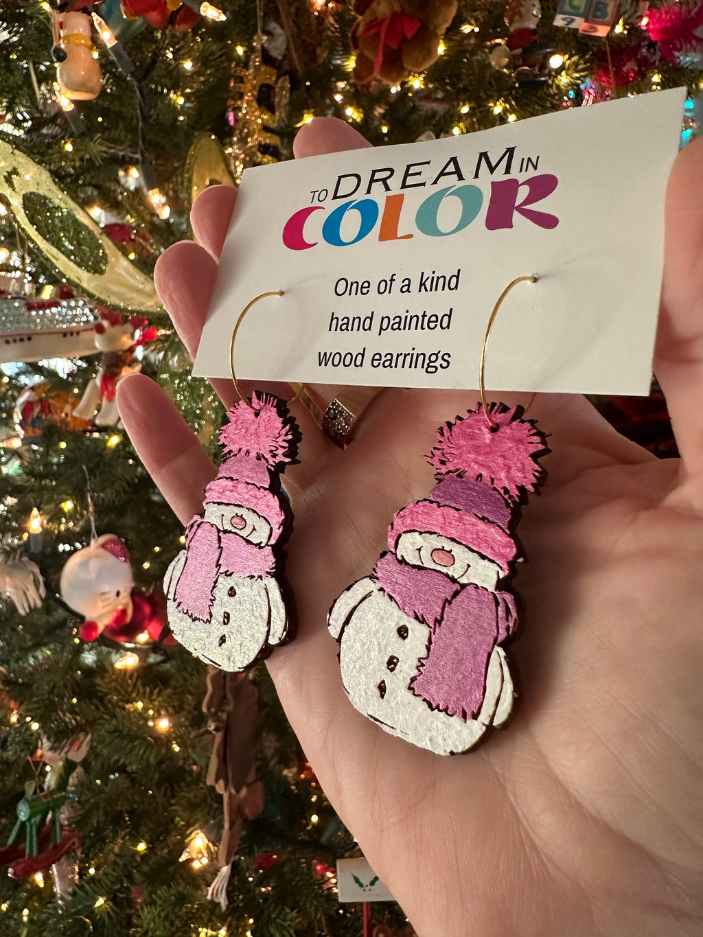 Colorful Wood Snowman Earrings