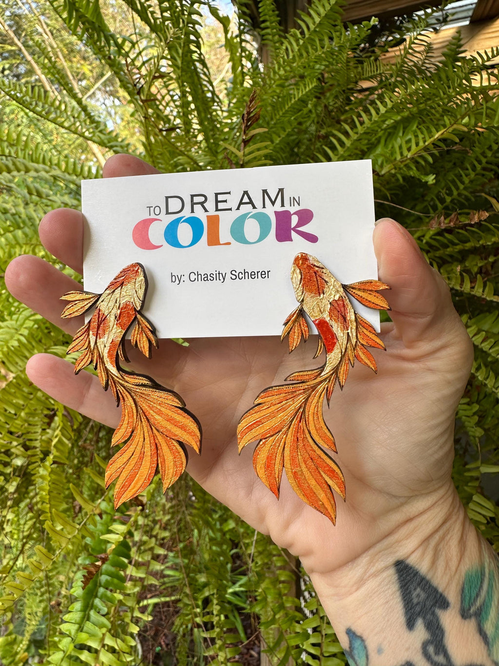 Hand-Painted Koi Fish Statement Earrings