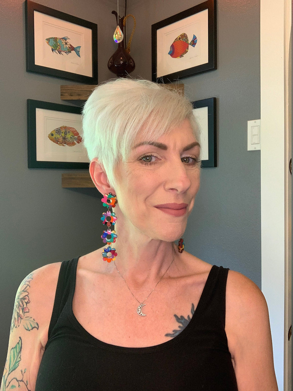 Handmade Bold Flower Earrings: Laser Cut Wood Dangle Earrings