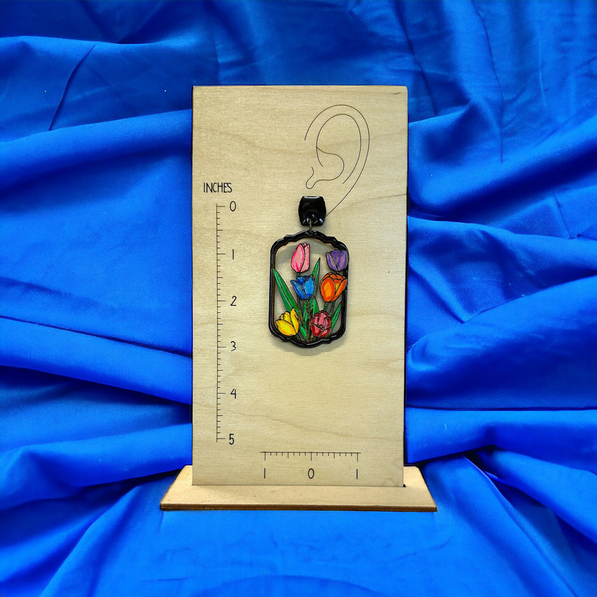 Hand-Painted Tulip Garden Earrings: Lightweight Wood Resin Floral Jewelry
