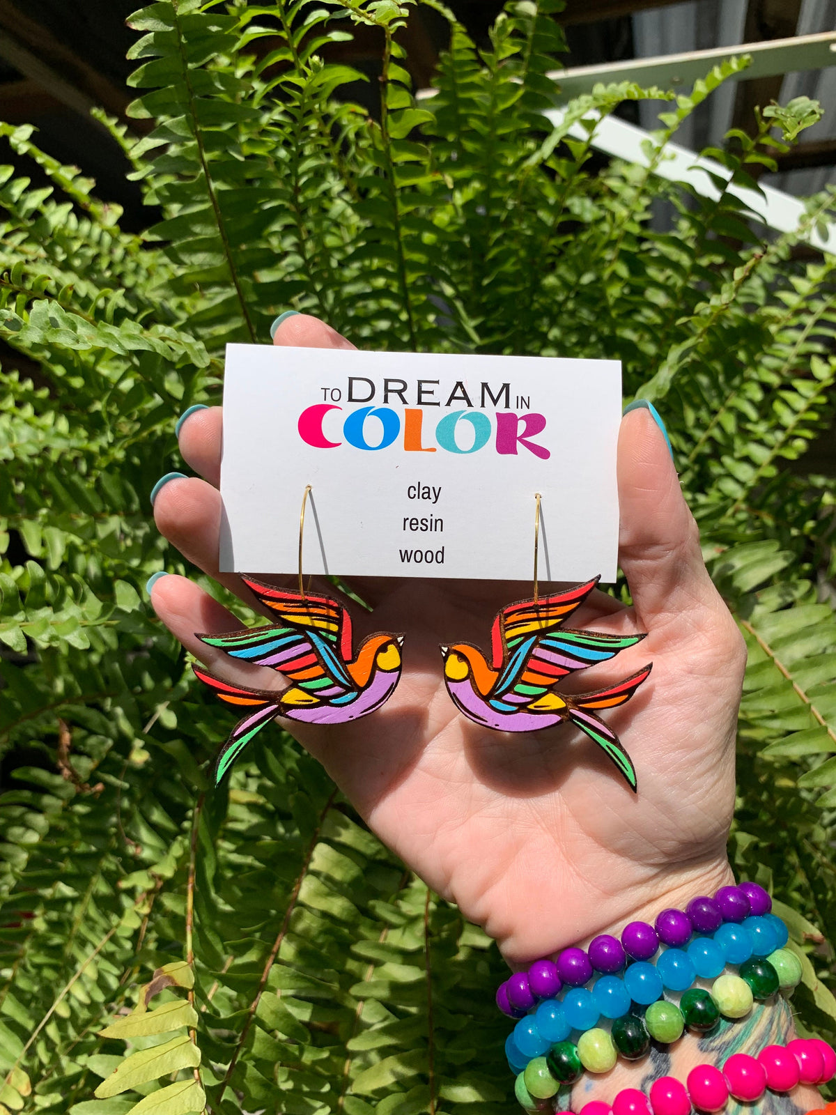 Hand-Painted Sparrow Earrings: Bold Wood Dangle Earrings
