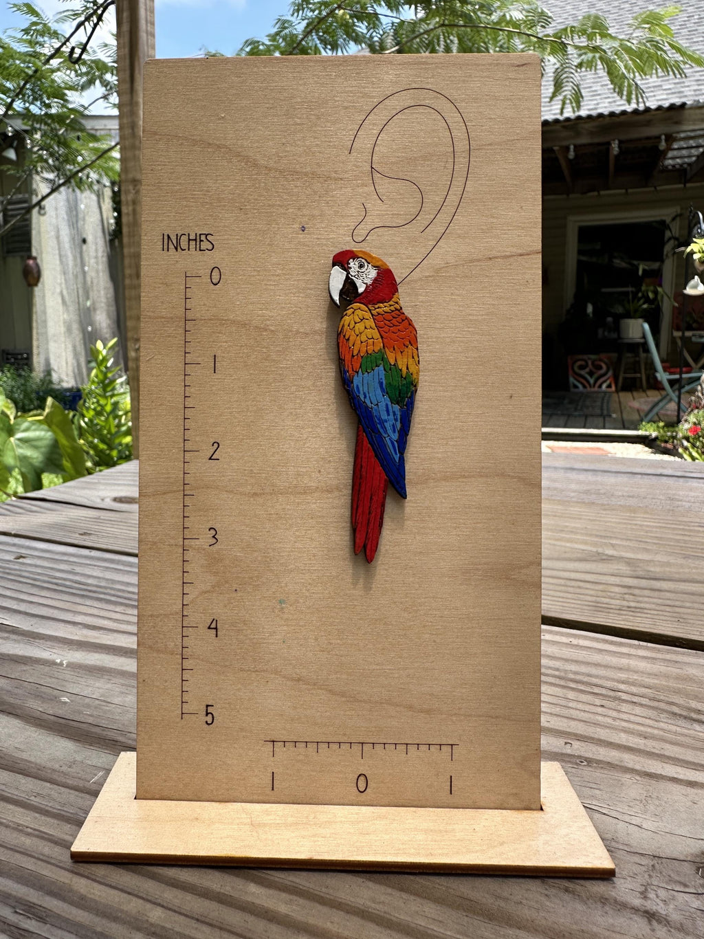 Hand-Painted Wood Parrot Earrings: Tropical Macaw Statement Jewelry