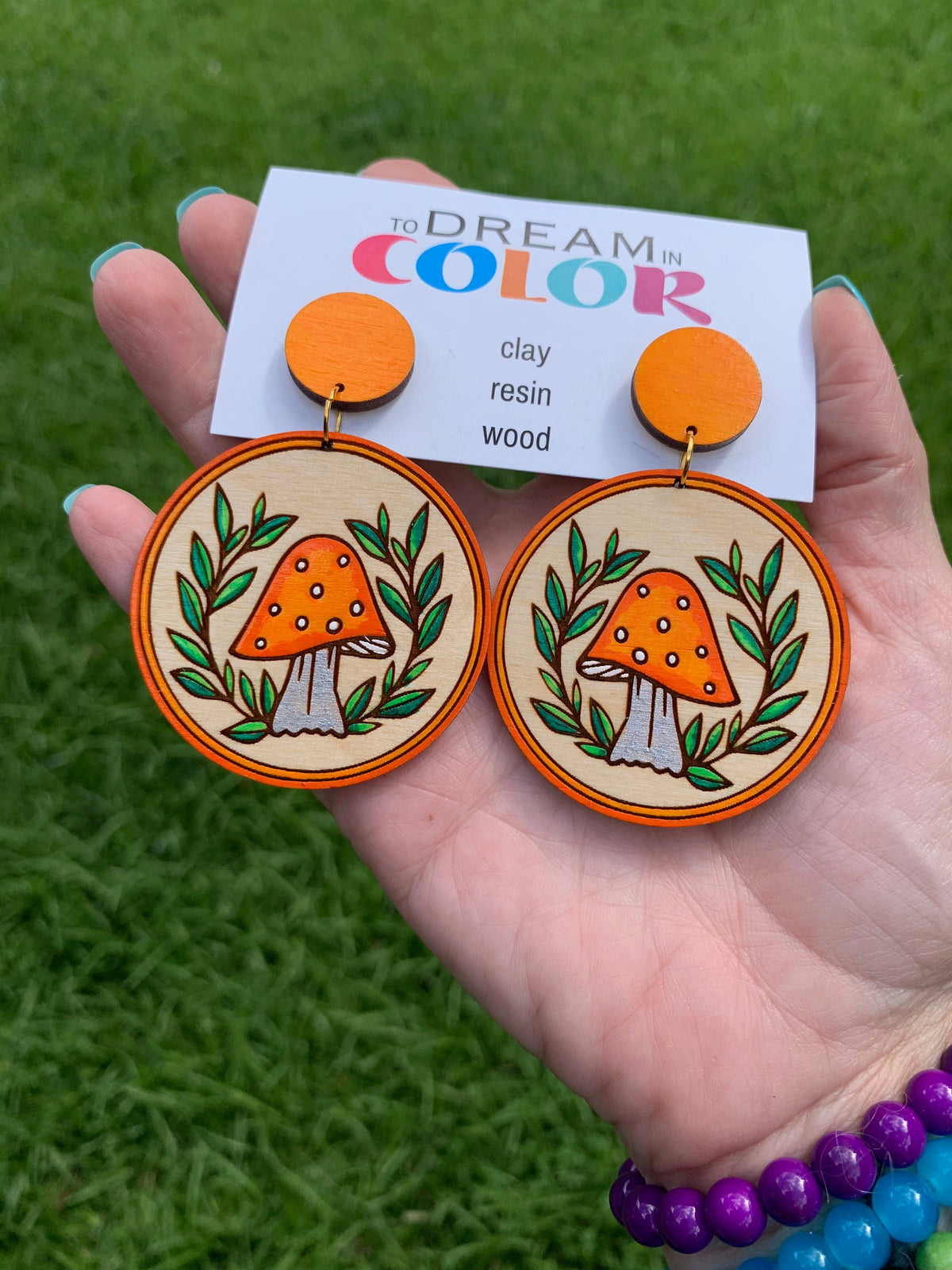 Lightweight Wood Mushroom Earrings