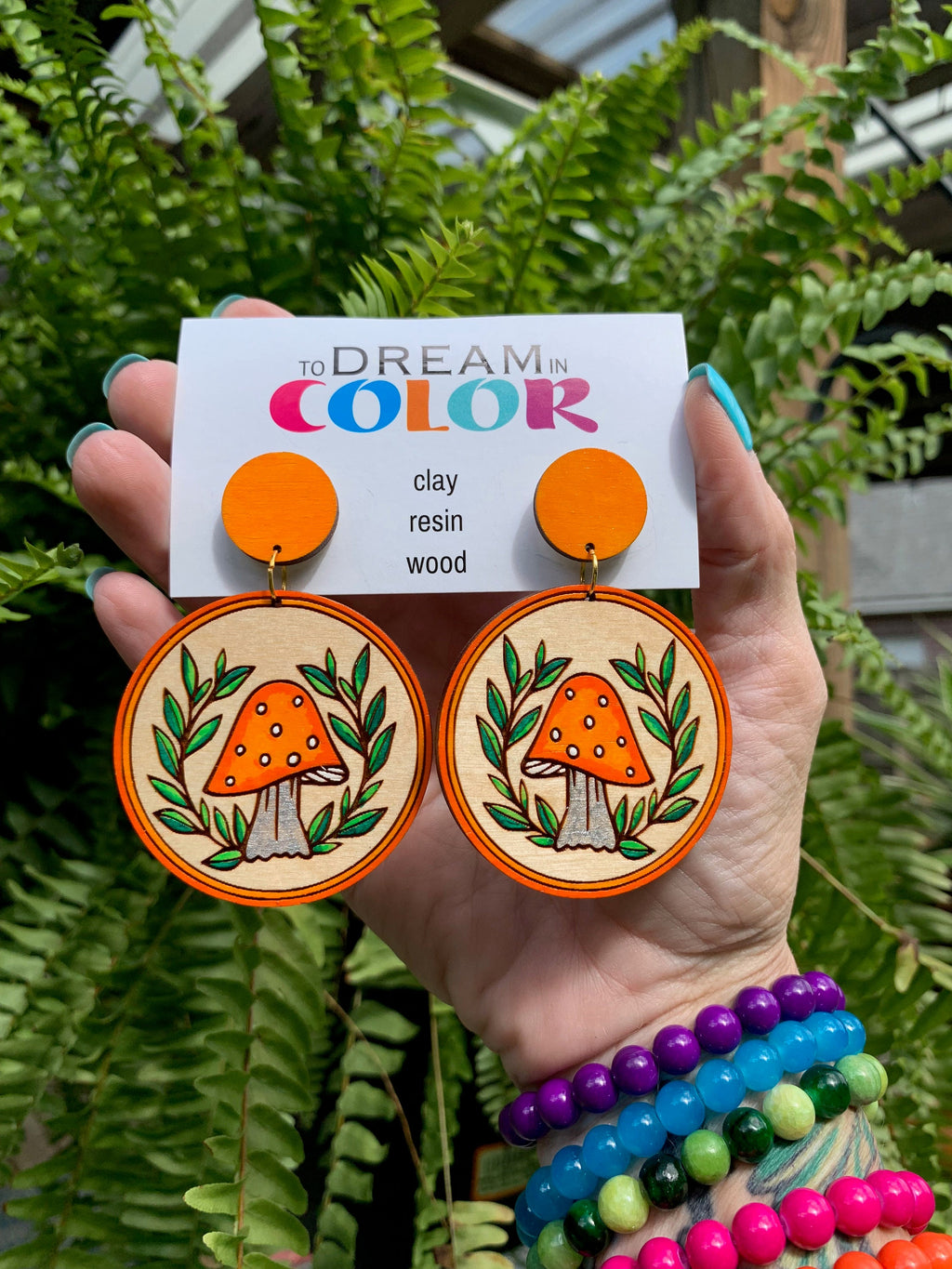 Lightweight Wood Mushroom Earrings