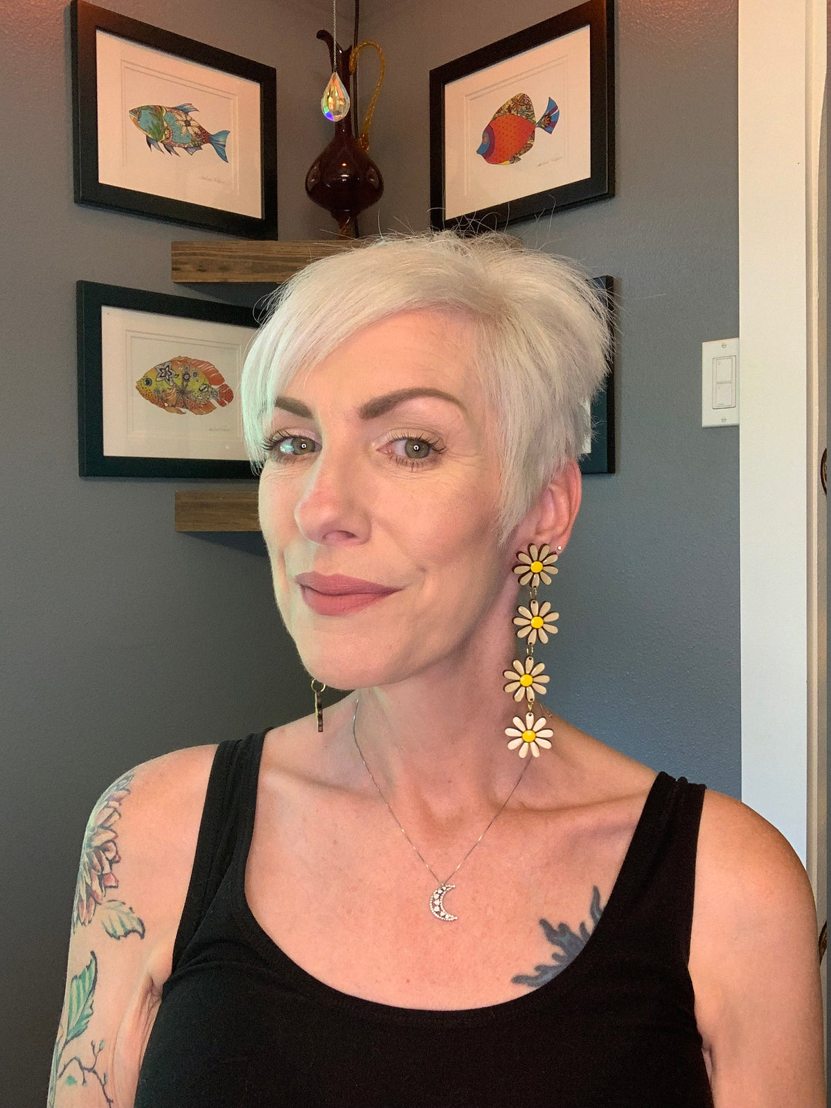 Handmade Daisy Wood Earrings: Laser Cut Floral Dangle Earrings