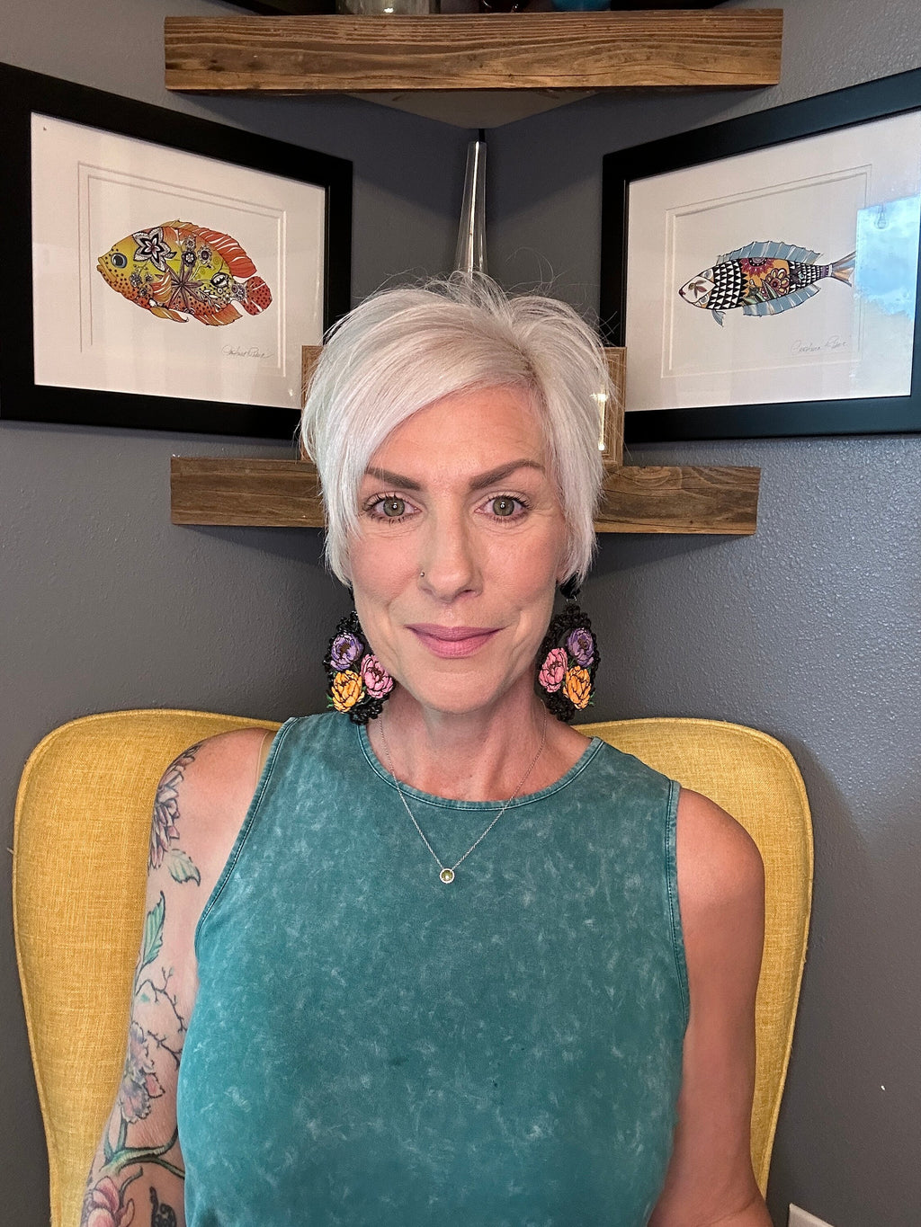 Hand Painted Peony Earrings