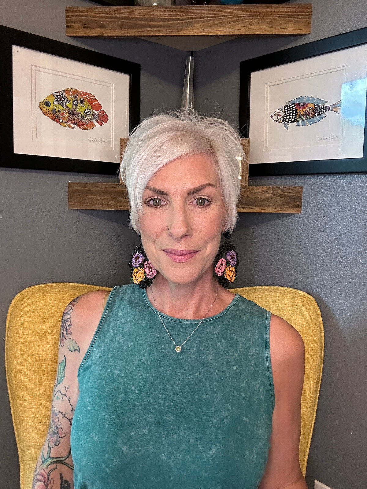 Hand Painted Peony Earrings