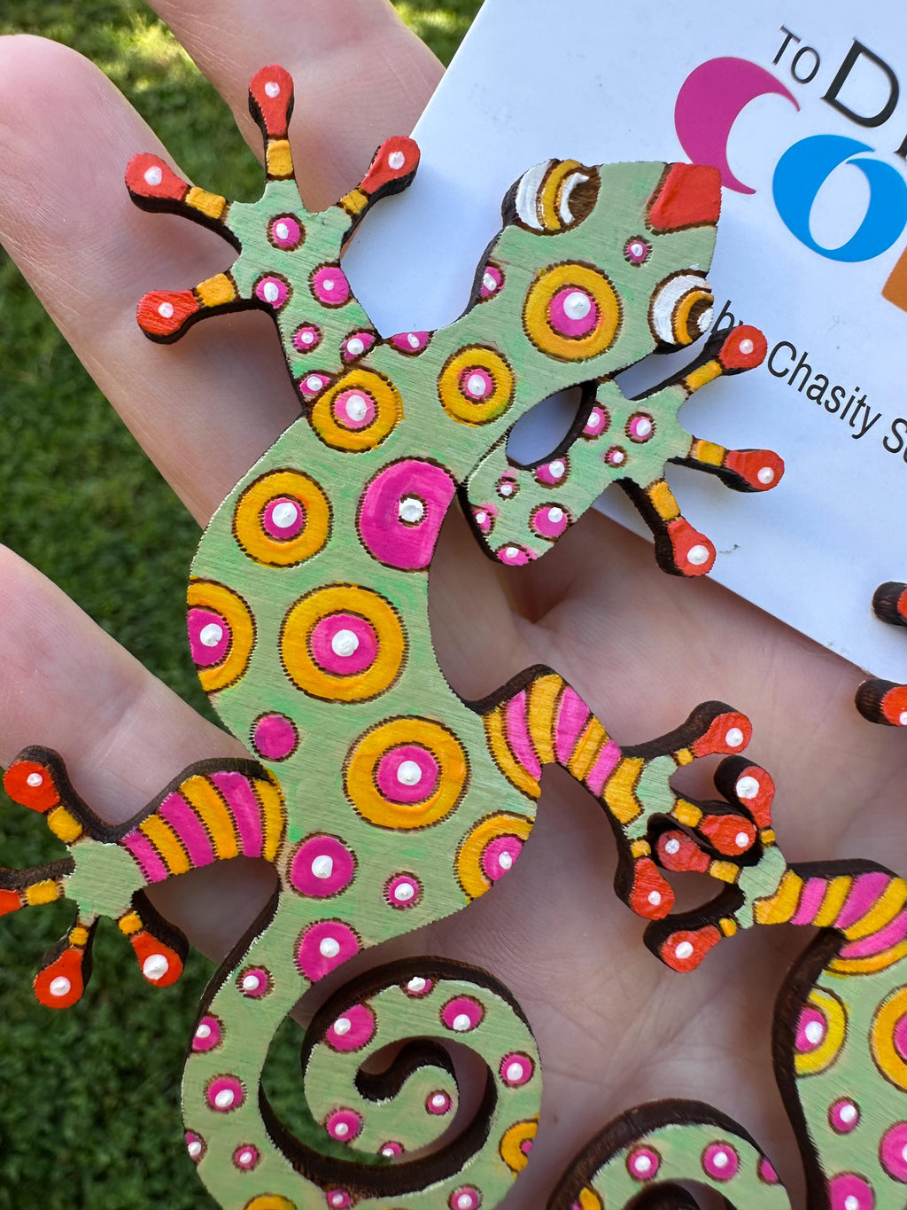 Hand-Painted Gecko Statement Earrings