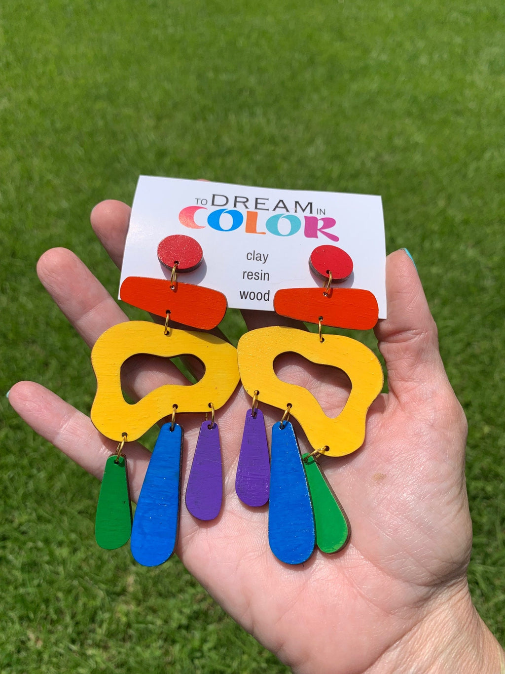 Handmade Pride Dangle Earrings: Colorful Wood Statement Jewelry