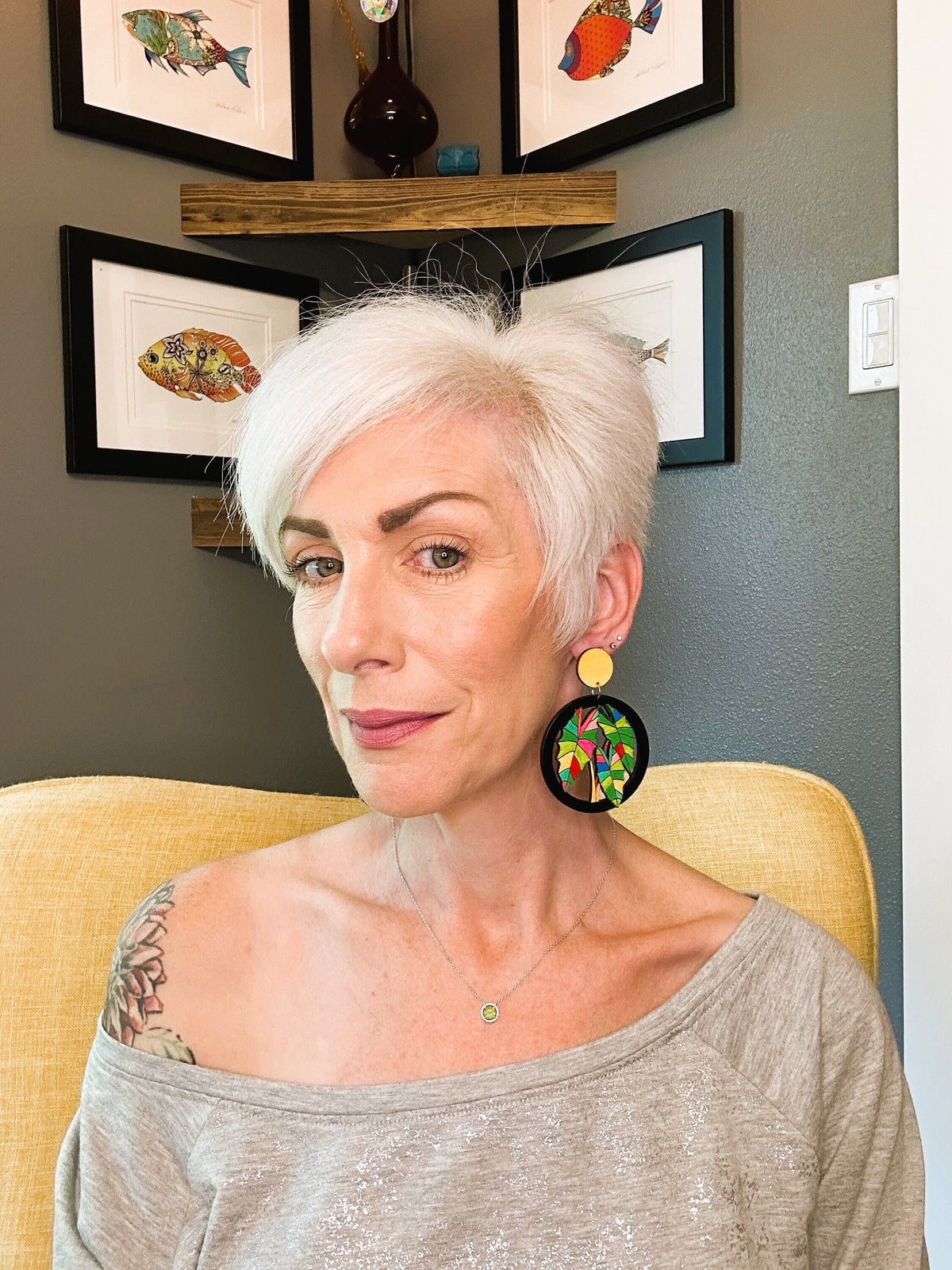 Tropical Leaf Statement Earrings: Hand-Painted Wood, Colorful Jewelry