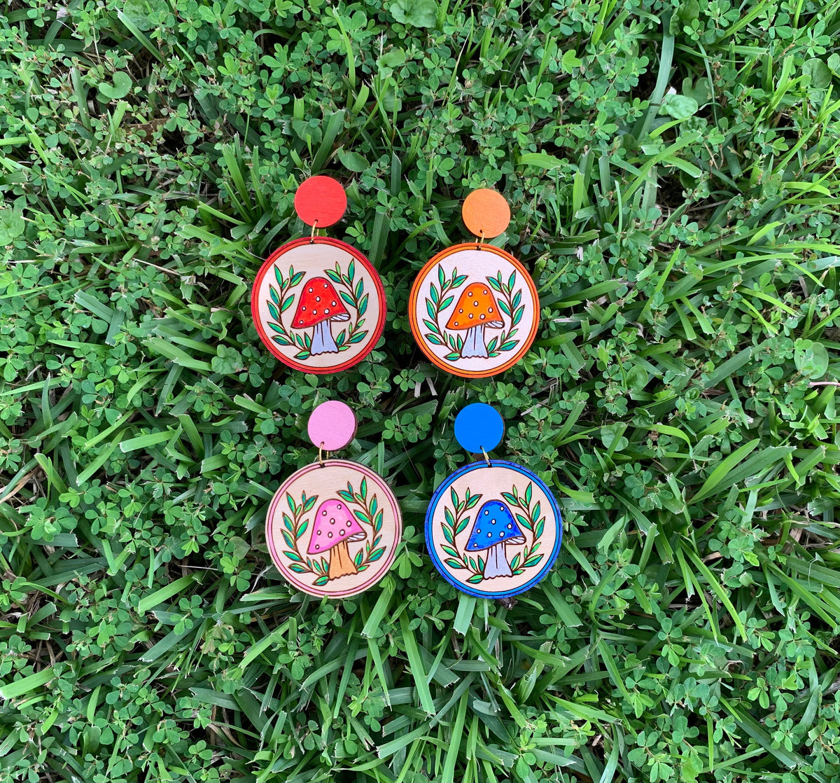 Lightweight Wood Mushroom Earrings