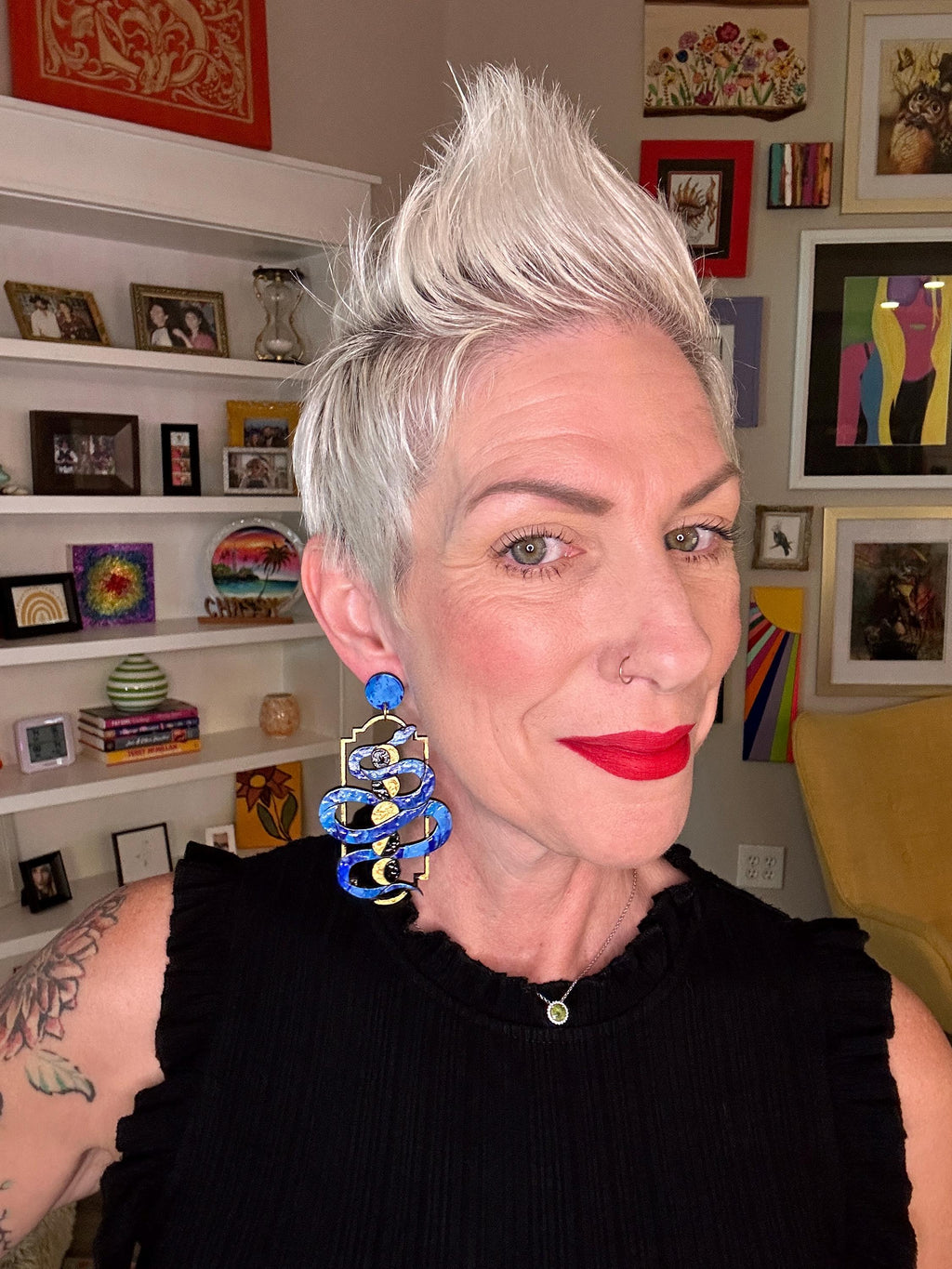 Wood Serpent Statement Earrings