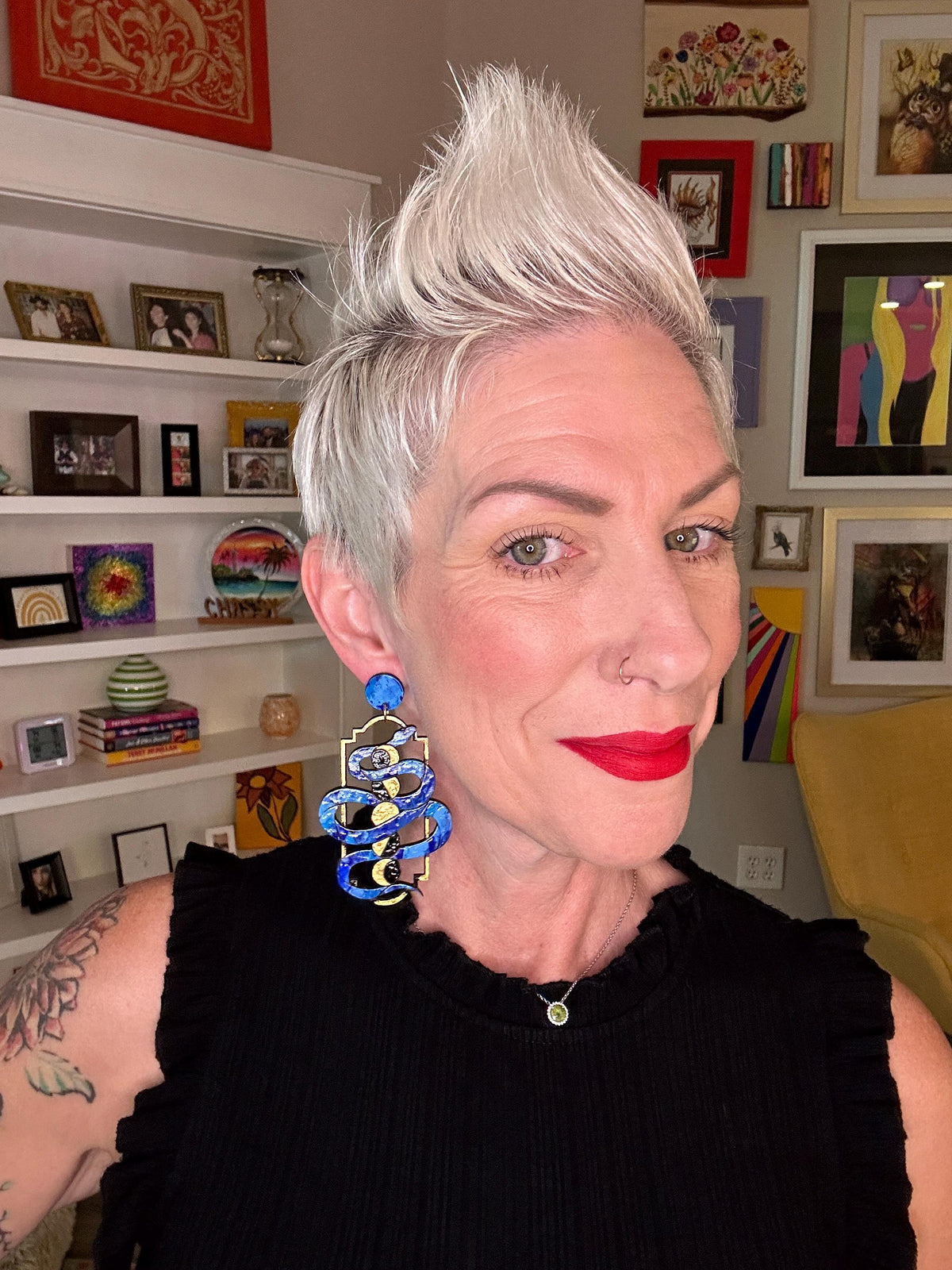 Wood Serpent Statement Earrings