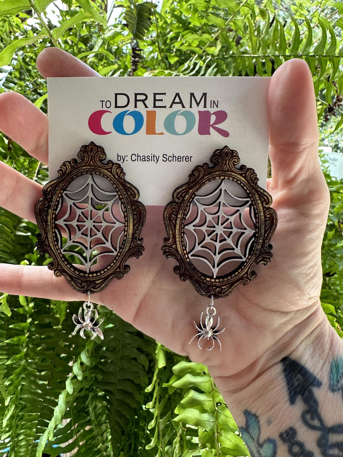 Spider Web Earrings: Hand-Painted Wood Halloween Statement Jewelry