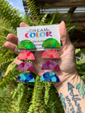 Hand-Painted Wood Dangle Earrings: Bold Multicolored Statement Jewelry