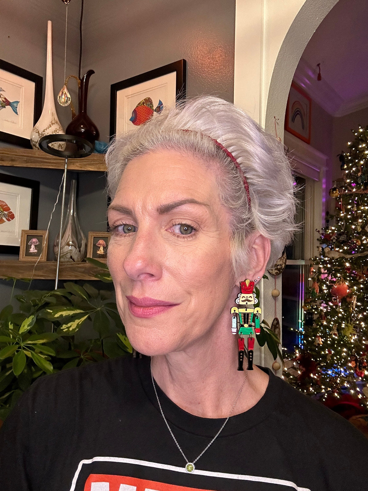 Hand-Painted Nutcracker Earrings: Wood Holiday Dangle Jewelry