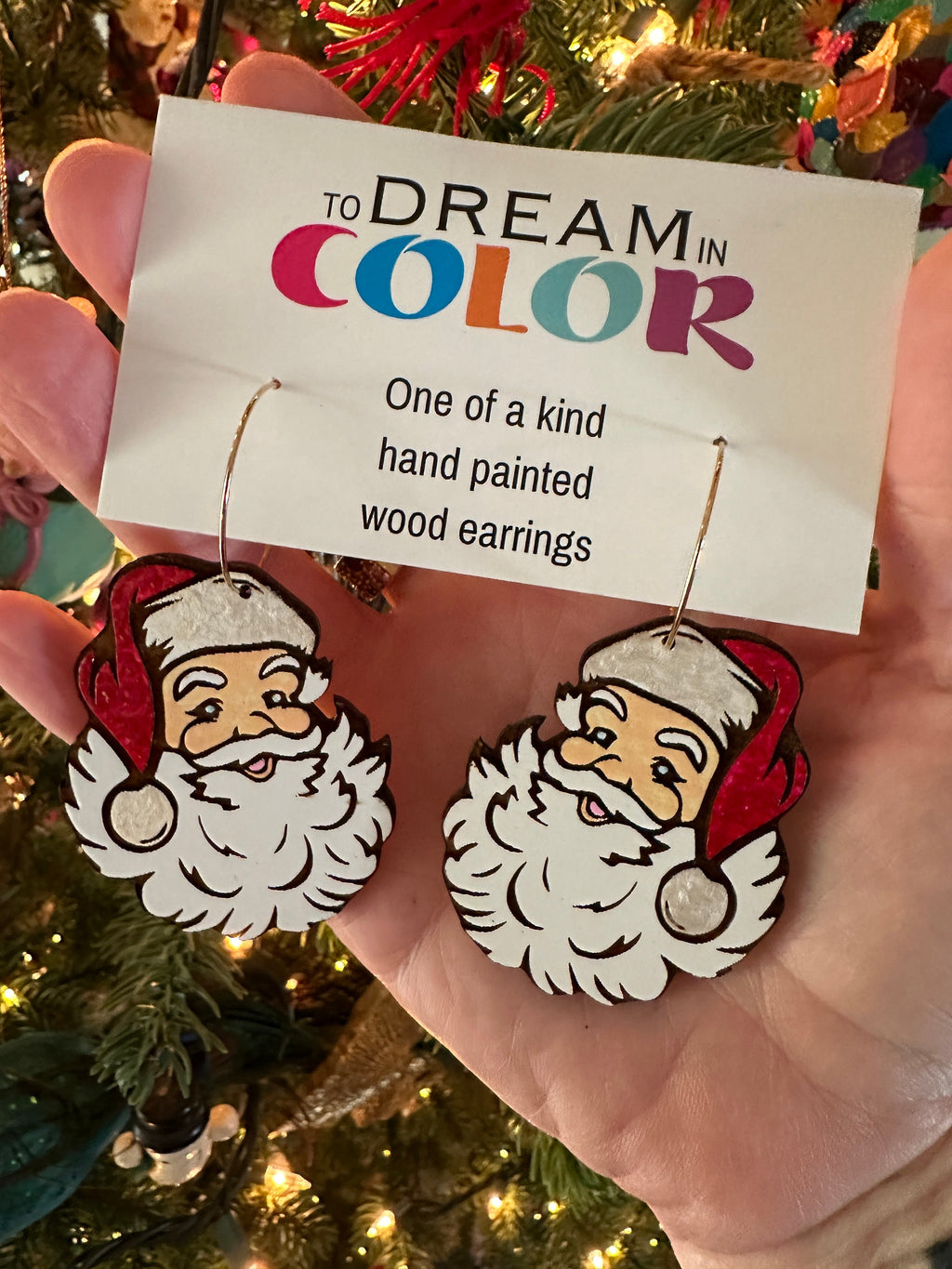 Vintage Wood Santa Earrings