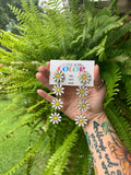 Daisy Flower Wood Earrings: Handpainted Laser Cut Dangle Earrings