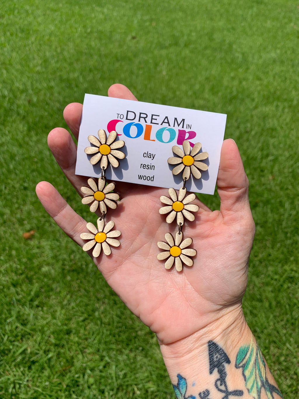Handmade Daisy Wood Earrings: Laser Cut Floral Dangle Earrings