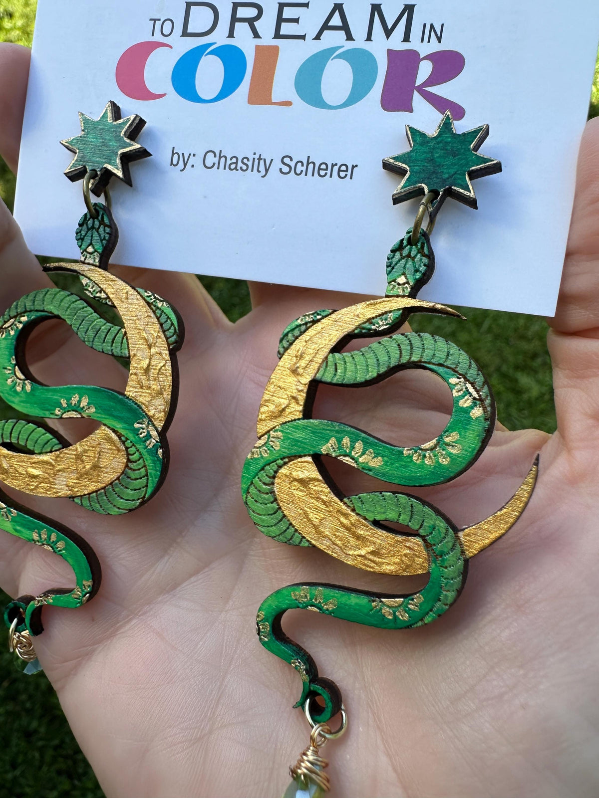 Hand-Painted Celestial Snake Statement Earrings