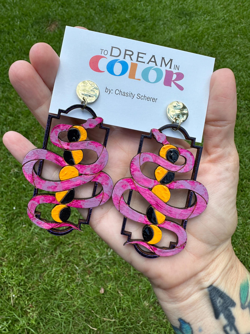 Wood Serpent Statement Earrings