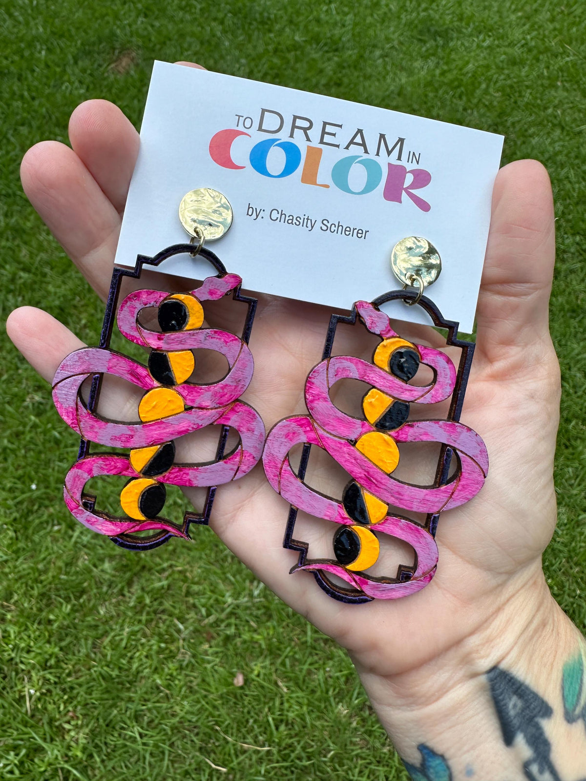 Wood Serpent Statement Earrings