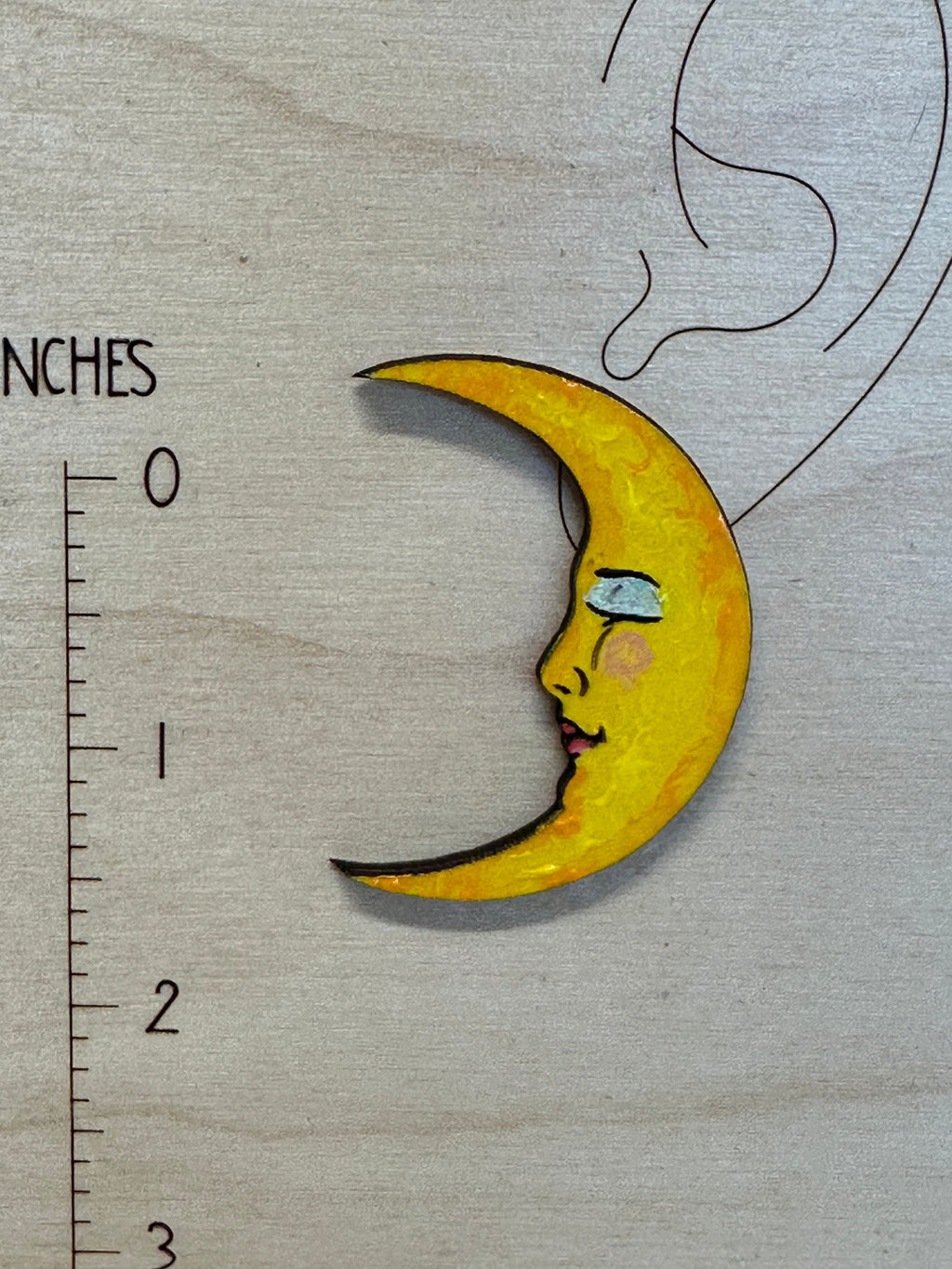 Handmade Crescent Moon Dangle Earrings: Painted Wood Statement Jewelry