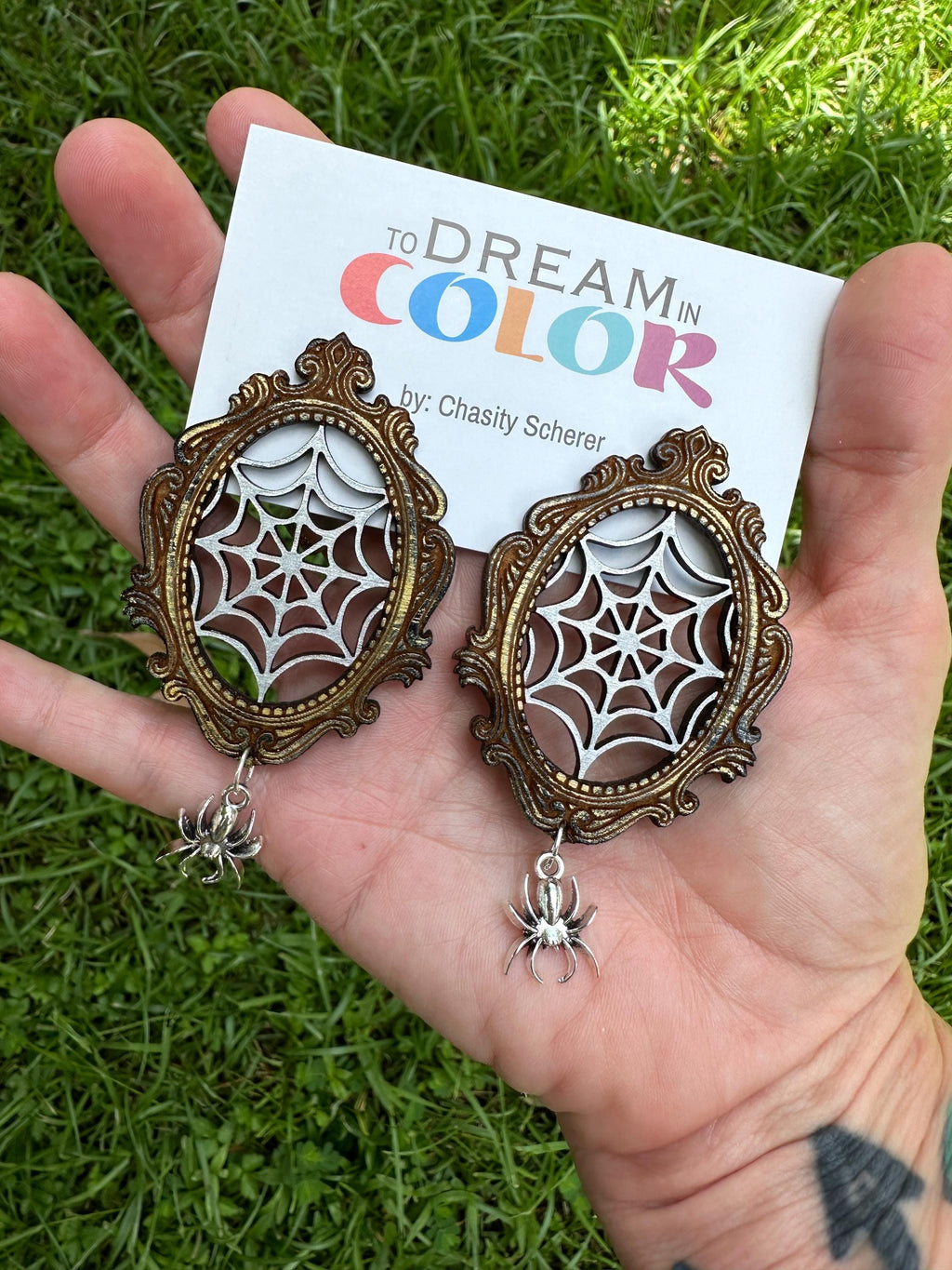 Spider Web Earrings: Hand-Painted Wood Halloween Statement Jewelry
