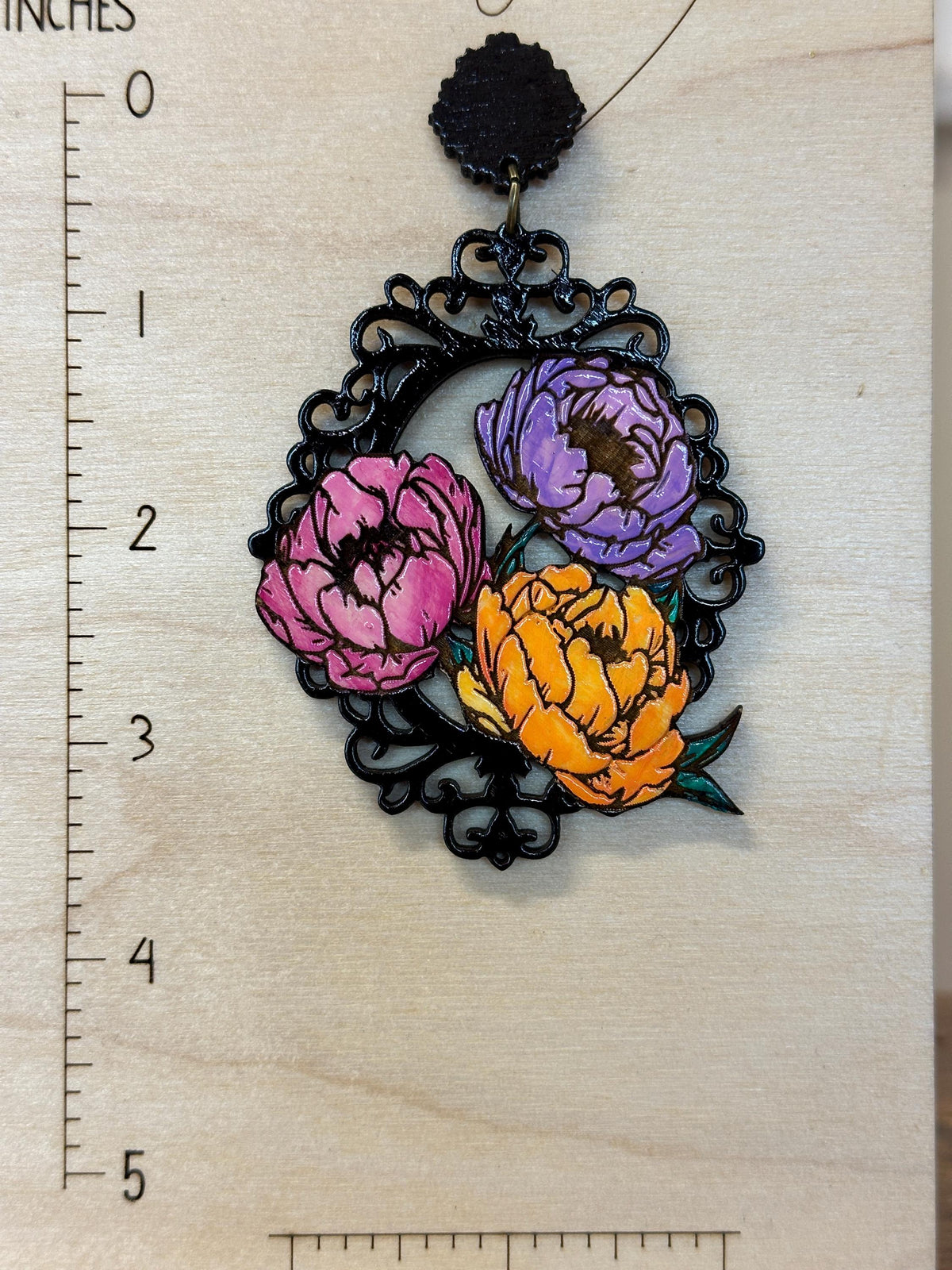 Hand Painted Peony Earrings