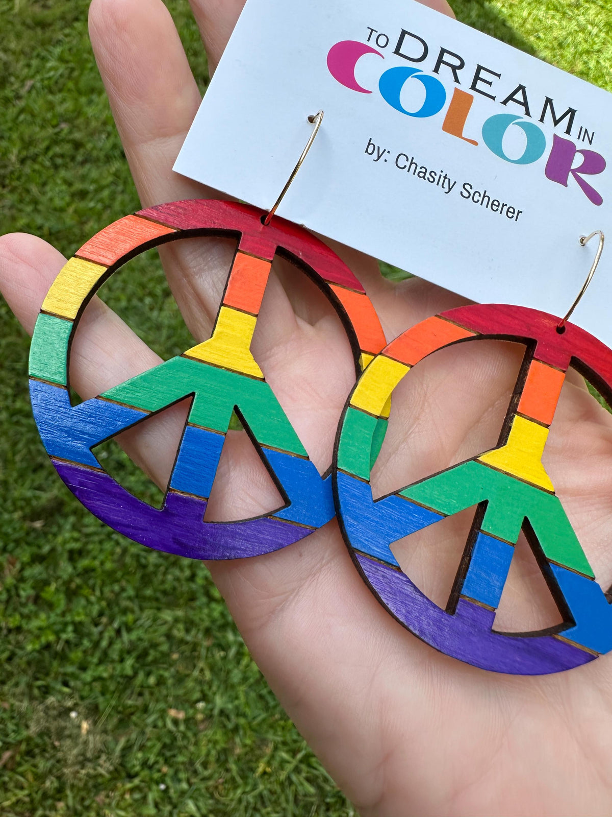 Hand-Painted Pride Peace Sign Statement Earrings