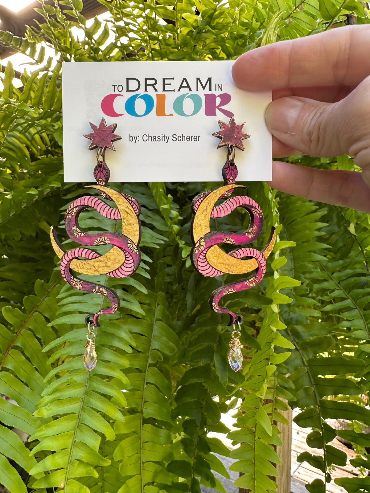 Hand-Painted Celestial Snake Statement Earrings