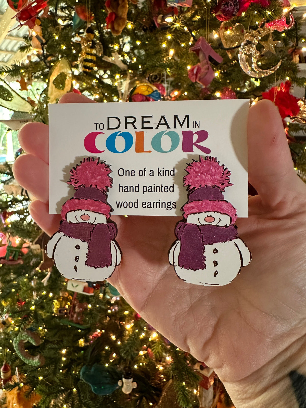 Colorful Wood Snowman Earrings
